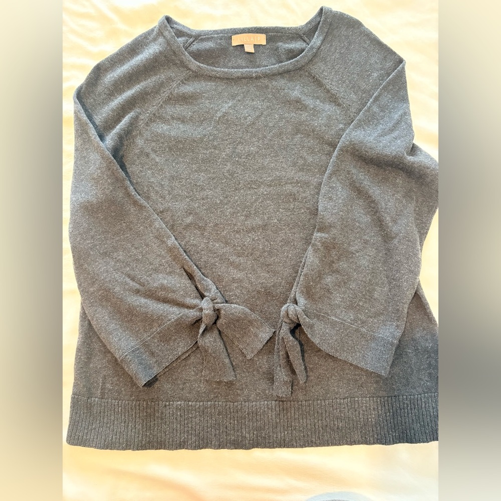 Lilla P Charcoal Gray Crew Neck Cotton Sweater Tie Sleeve Women's Size XS